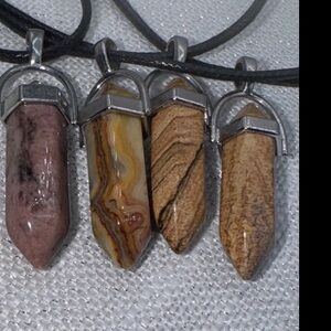 RHODONITE gemstone pendant 1.5” on a 9 inch cord multitone tan CHOOSE 1 NEW